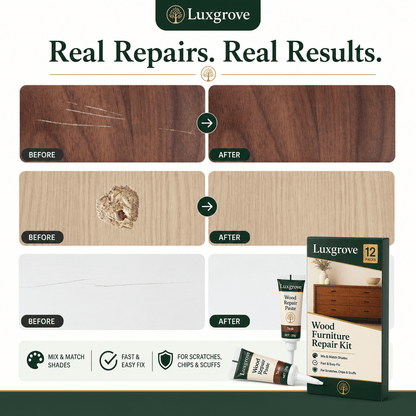 Luxgrove™ Wood Repair Paste Kit - Fix Scratches, Chips, Small Holes & Worn Spots Without Replacing The Wood - Luxgrove