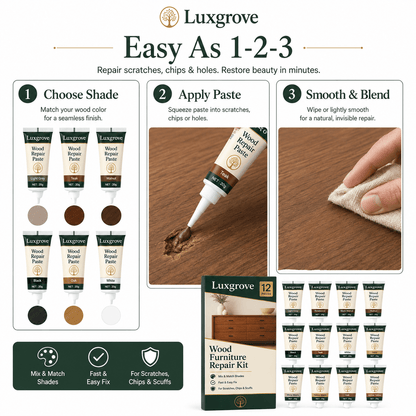 Luxgrove™ Wood Repair Paste Kit - Fix Scratches, Chips, Small Holes & Worn Spots Without Replacing The Wood - Luxgrove