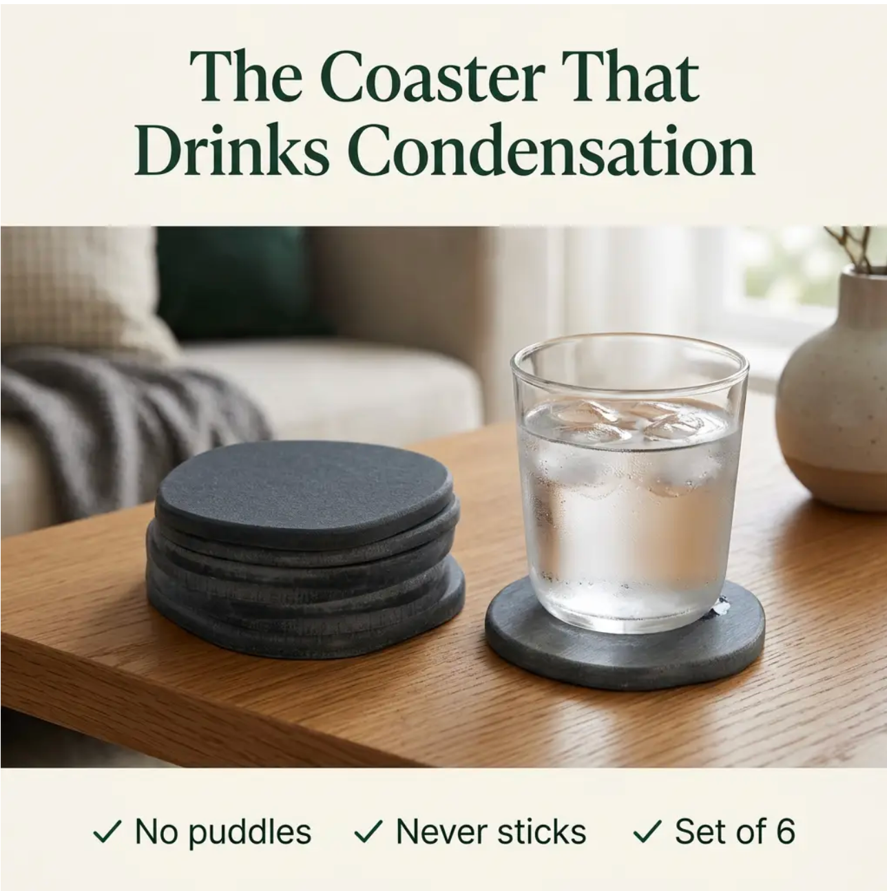 Luxgrove™ Quick-Dry Stone Coasters - The Coaster That Drinks The Condensation (Set of 6)