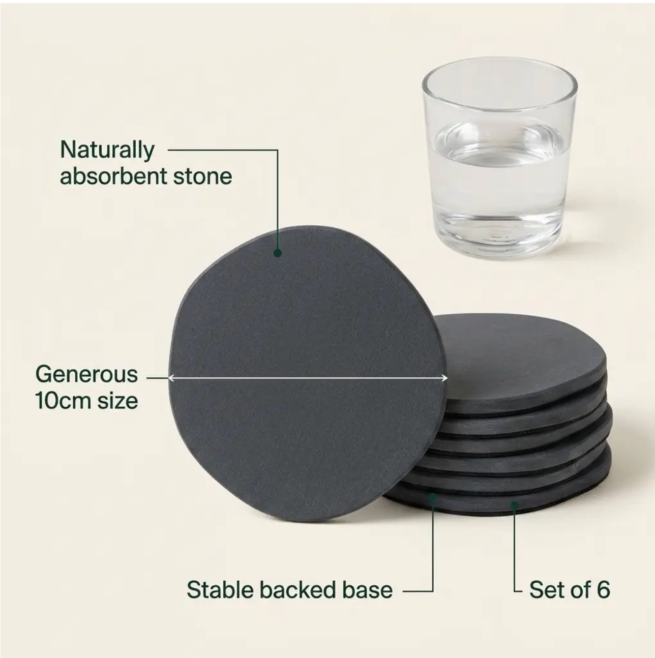 Luxgrove™ Quick-Dry Stone Coasters - The Coaster That Drinks The Condensation (Set of 6)