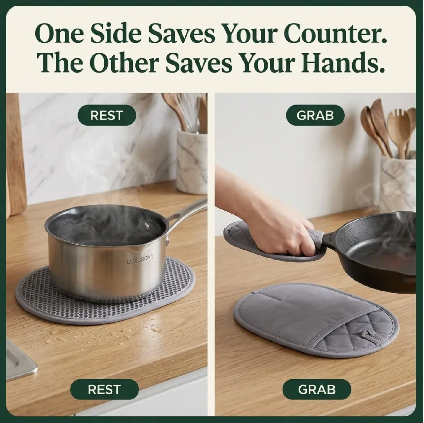 Luxgrove™ Grab & Rest Pad - The Trivet That Grabs The Pan